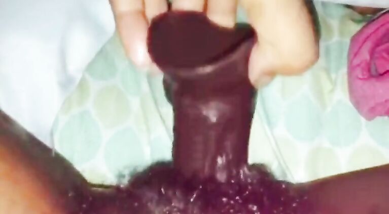 Big dildo inside black hairy wet pussy