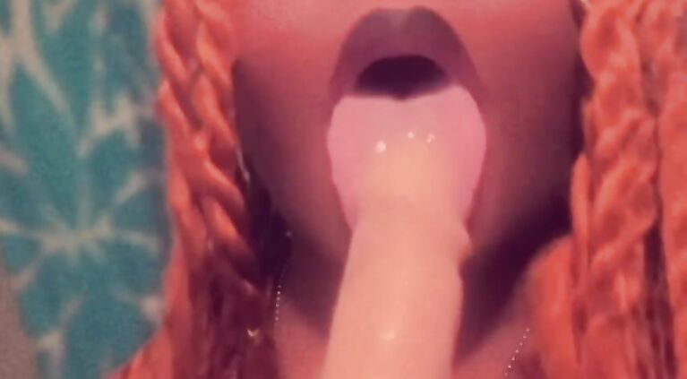 Ebony Hispanic fucks white dildo