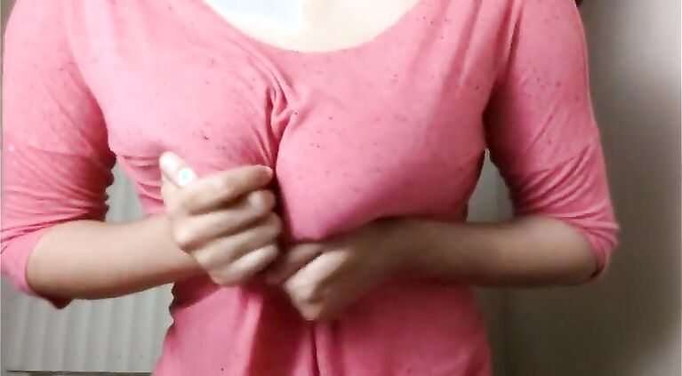Lifting up my shirt no bra and bouncing my big natural boobs