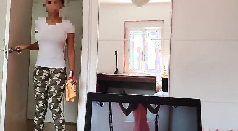 Cleaning lady help me cum. Hot ebony young maid fucking