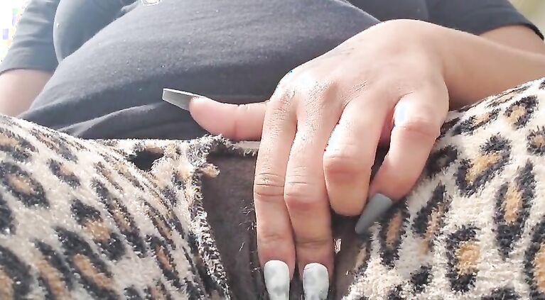 Ebony bbw playing with pussy outside trying not to get caught
