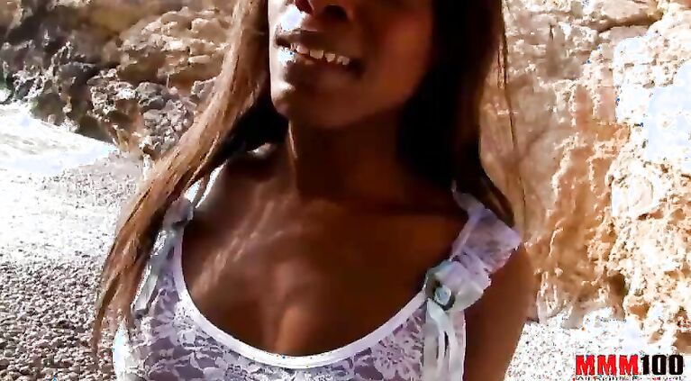Black slut with perfect body fucked at the beach