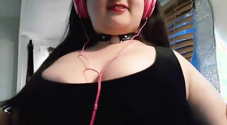 Cat ears Arab Bbw + Slaps + Oils up her Titties for the camera